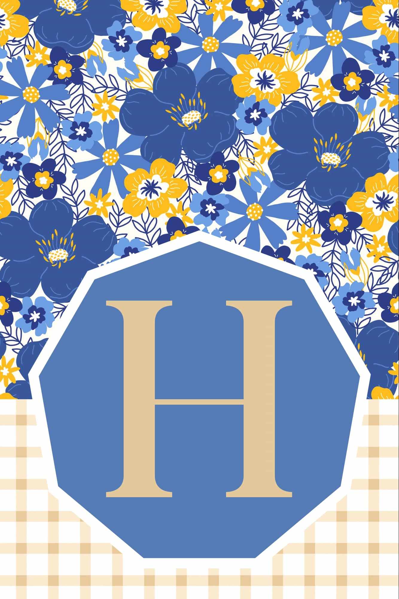 Spring Blue/Yellow Monogram Garden Flag