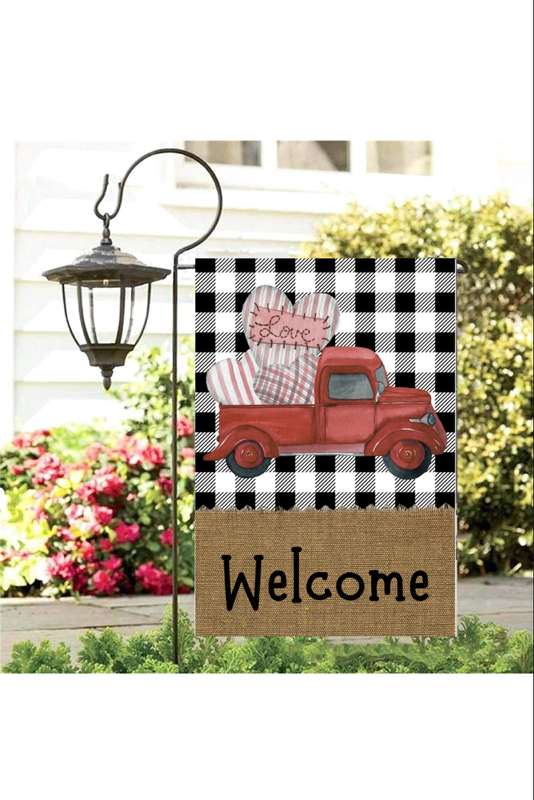 Red Truck Valentines Welcome Flag